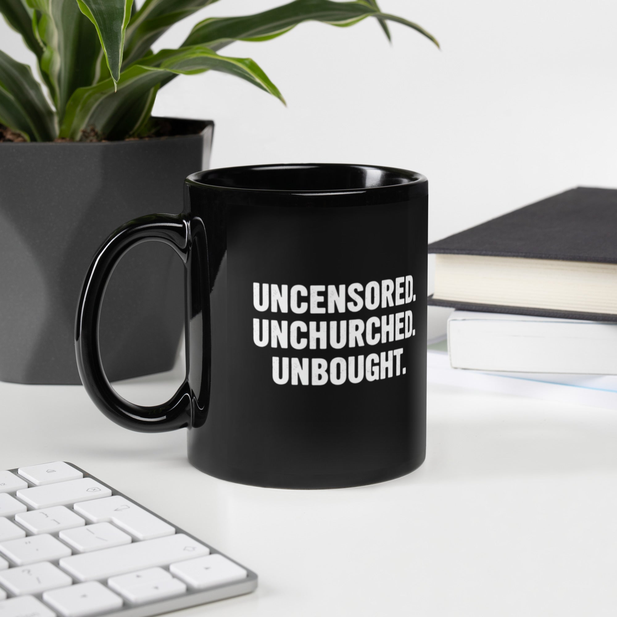 Uncensored. Unchurched. Unbought. Coffee Mug – Rebellious Satire Cup for Free Thinkers