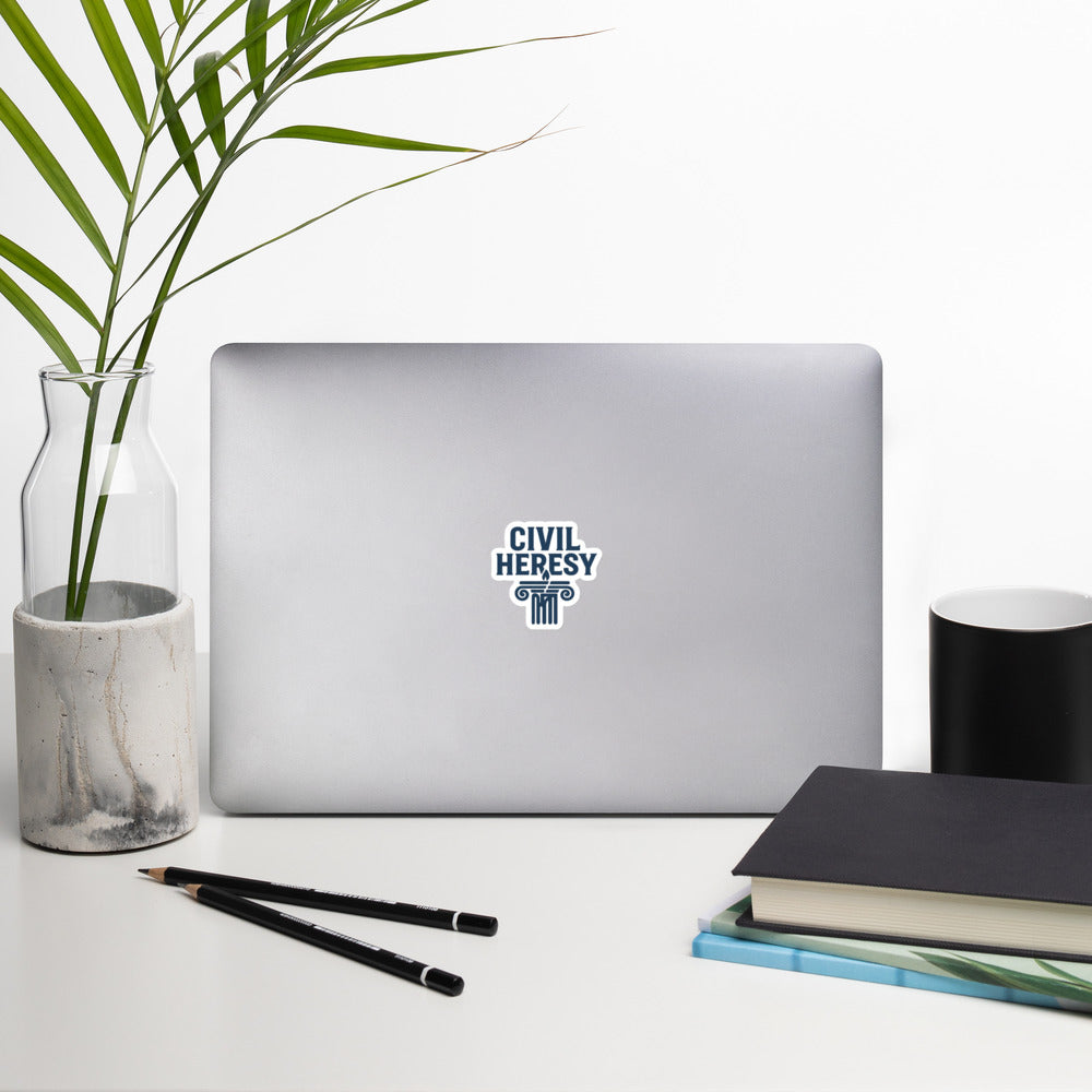 Civil Heresy Blue Logo Stickers – Rebellious Satire Decals for Laptops, Water Bottles & More