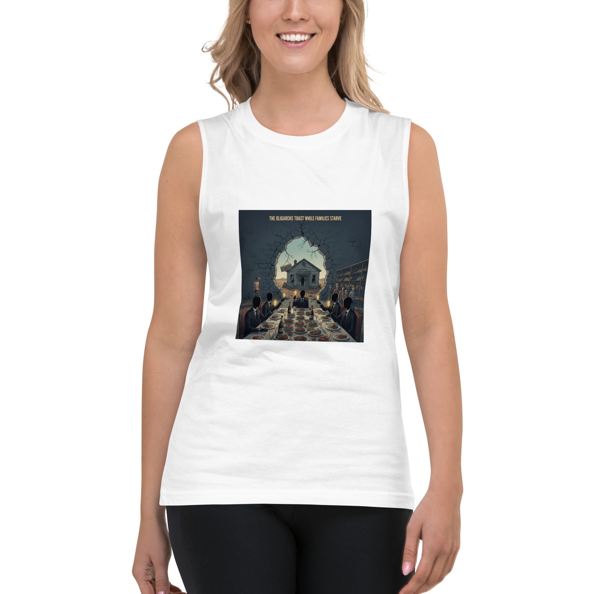 The Oligarchs Toast While Families Starve Tank Top – Dark Satire Political Tee