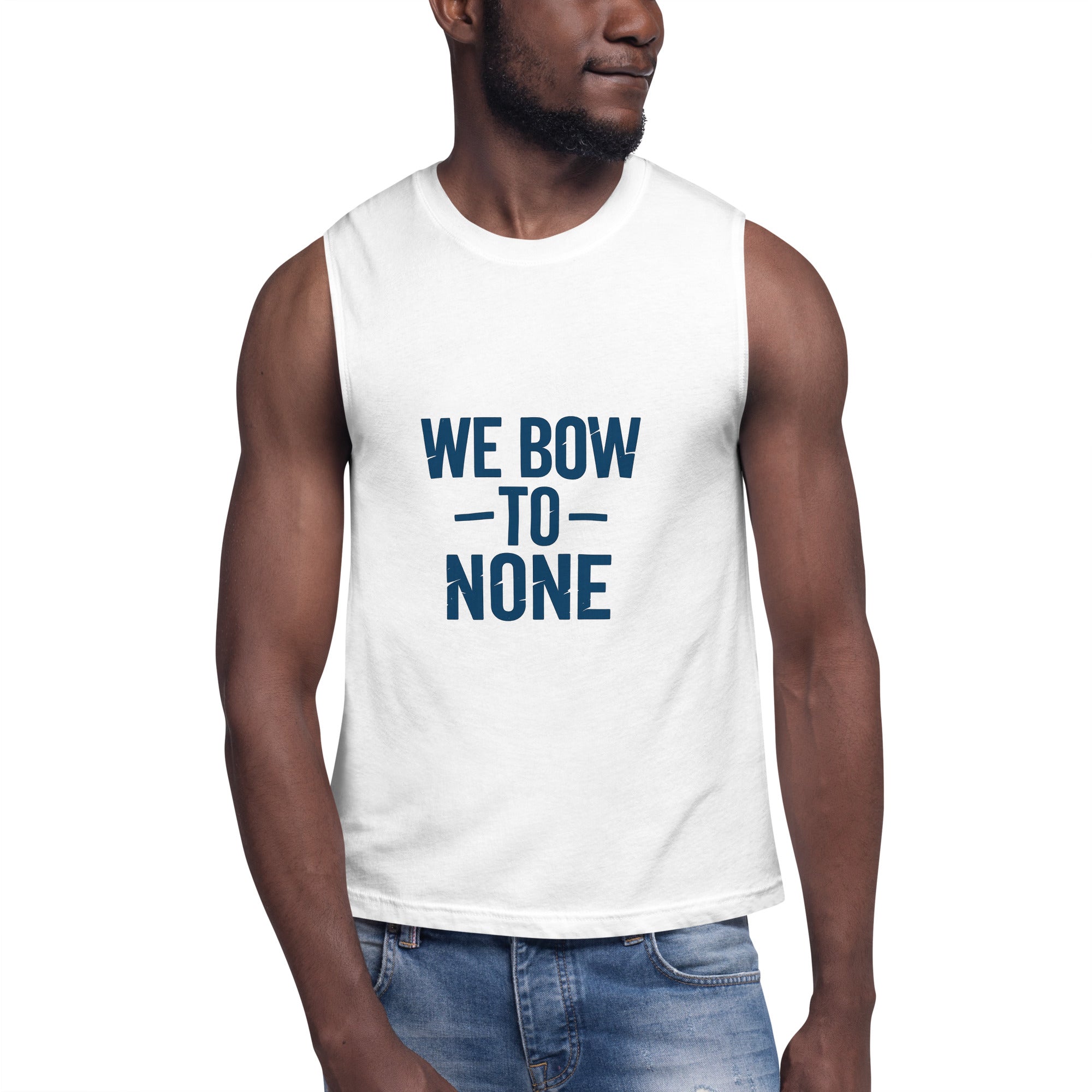 We Bow to None. Tank Top – Rebellious Satire Shirt for Free Thinkers